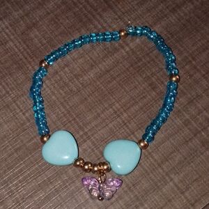 Blue Beaded Bracelet with Butterfly Charm